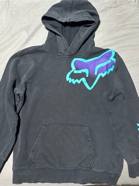 Fox Kids Black Hoodie with Teal and Purple Fox Head Logo